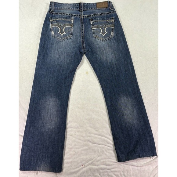Mens Cowboy Up Size 34 Mid Rise Boot Cut Big Stitch Embroidered Pockets Jeans - Picture 6 of 11